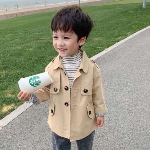 2021 Baby Boys Fashion Trench Coat Jacket Kids Casual Elegant Buttons Cotton Jackets Overcoats Children Clothes