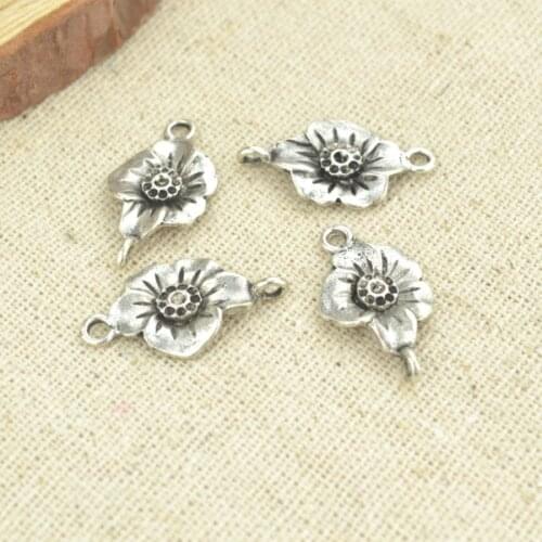 25 Pcs 22*12 mm Antique Silver color Tone flower Charms DIY Jewelry Making 2517