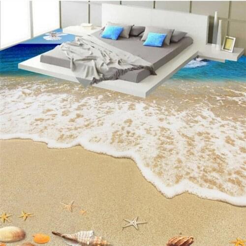 Beibehang Custom sea water beach bathroom 3D floor three - dimensional floor stickers environmental waterproof self-adhesive