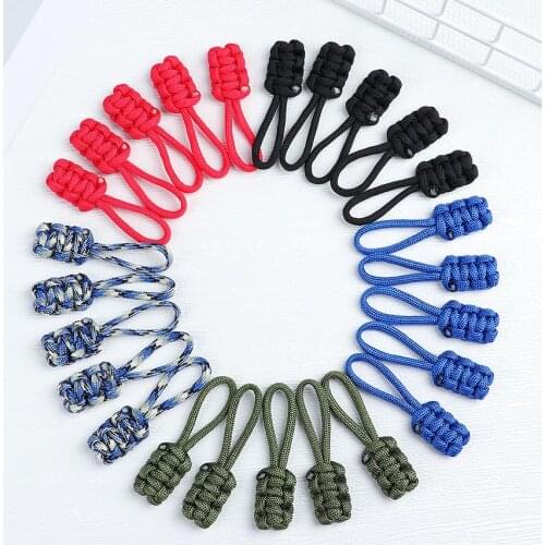 5 Pieces Zipper Pull Replacement Zipper Head Hand Woven Pull Rope Suitcase Backpacks Jackets Extension Nylon Colorful Zipper