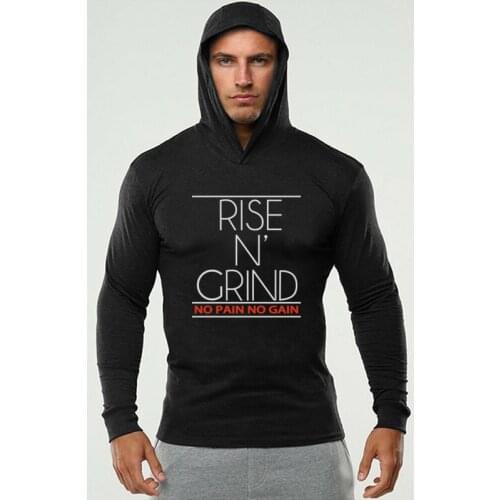 Brand Gym Clothing Autumn Slim Fit Long Sleeve Hooded T Shirt Men Sport Tees Tops Fitness Mens T-Shirt Cotton Bodybuilding Shirt