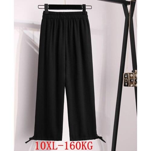 Large size womens casual pants pocket large size 7XL 8XL 9XL 10XL summer casual high waist loose black trousers sports 52 54 56