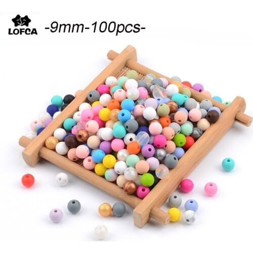 LOFCA 9mm 100pcs/lot Silicone Loose Beads Safe Teether Round Baby Teething Beads DIY Chewable Colorful Teething For Infant