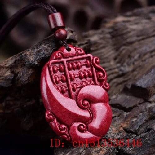 Fashion Cinnabar Jade Ruyi Abacus Pendant Necklace Jewellery Chinese Hand-Carved Healing Women Man Luck Gift Sweater Chain