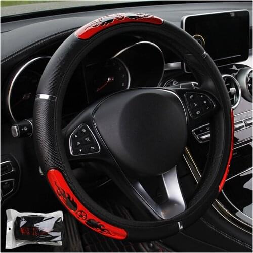 Car Steering Wheel Cover For 37-38 CM 14.5"-15" Anti-slip Inner Ring M Size Reflective Flame Football Leather Without Inner Ring