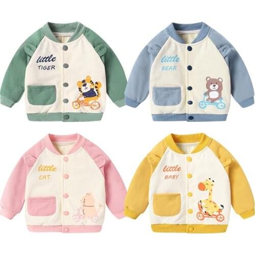 Children Round Neck Spring Autumn Jacket Infant Girls Casual Cartoon Animal Print Outerwear Baby Boy Active Clothing Kids Coat