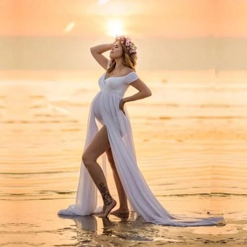 Maternity Long Dress Photography Props With Bodysuits Slash Neck Stretchy Maternity Bodysuits Dress Pregnancy Photo Shoot Dress