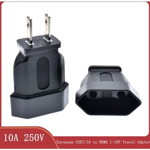US 2-Flat pins Type A Travel Adpter,AC Power Plug Adapter European CEE7/16 Receptacle to NEMA 1-15P 250V 10A