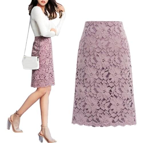 Elegant Women Solid Color Floral Lace Zipper A Line Bodycon Knee-length Skirt Women dress Knee-length Skirt Women dress dress dr