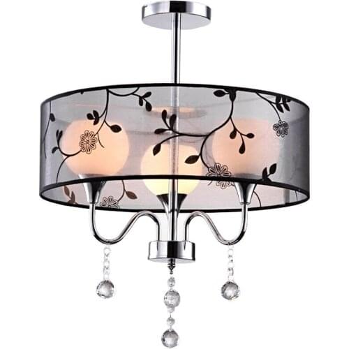 Classic Black Fabric Bedroom Ceiling Lamp Fashion Crystal Study Room Ceiling Fixtures Restaurant Ceiling Lights