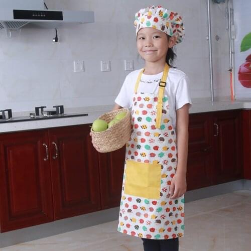 2Pcs Cotton Home Baked Childrens Apron Hat Set Parent-child Boys and Girls Cartoon Apron Painting Apron Cute Apron Little Chef
