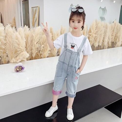 Girls Clothing Sets New Summer Cartoon T-shirt And Overall Short Pants Children Two Pieces Kids Sets Baby Clothes Outfits