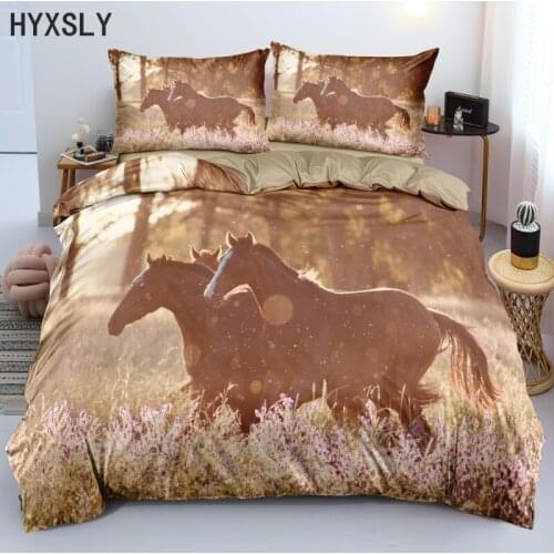 Galloping Horse Bedding Sets Animal Printing Design Comforter Duvet Cover Single King Queen Size 2/3pcs Bedclothes Drop Shipping