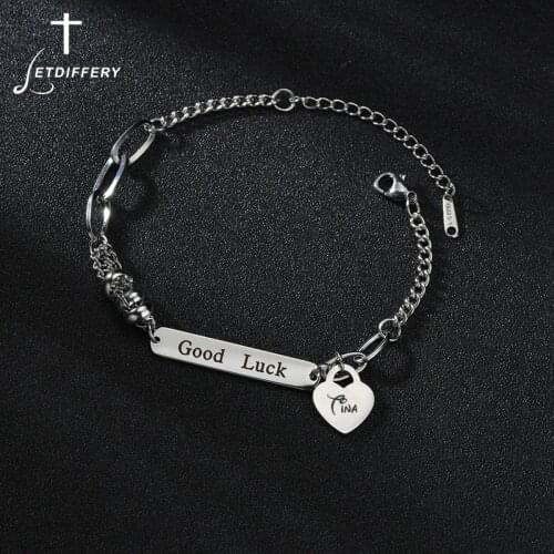 Letdiffery Fashion Custom Name Date Heart Bracelet Stainless Steel Romantic Chain Simple Jewelry For Birthday Anniversary Gift
