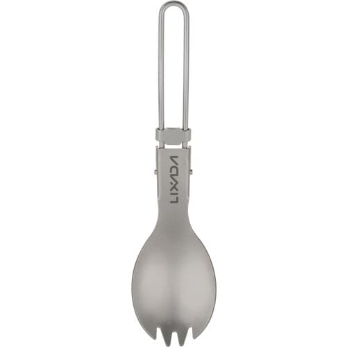 Lixada Titanium Folding Spork Lightweight Outdoor Dinner Spork Flatware for Travel Camping Backpacking Hiking Supplies