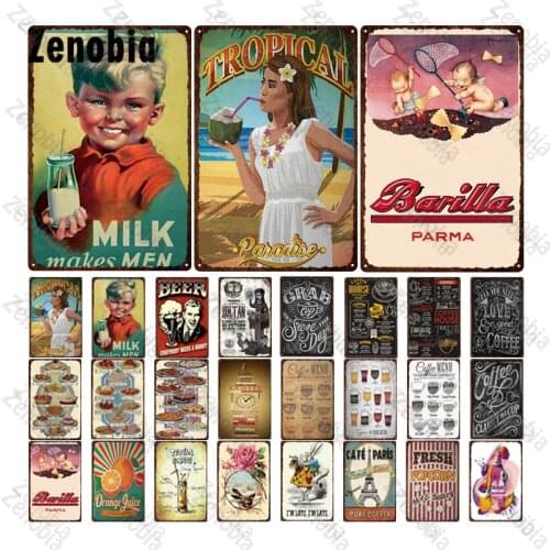 Coffee Bar Metal Sign Vintage Plaque Metal Milk Poster Wall Sticker Decorative Tin Plate for Coffee Bar Cafe Retro Iron Painting
