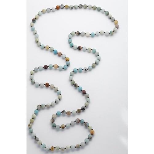 Fashion Artisan Jewelry Long knotted Halsband Amazonite Stones Women Beaded Designer Necklaces