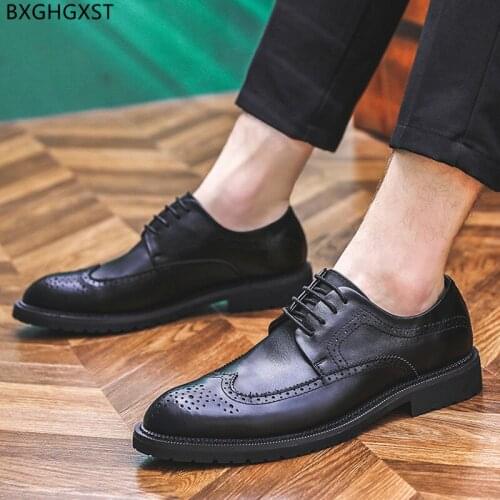 Brown Leather Pointed Shoes Men New 2021 Brogues Dress Shoes for Men Oxford Party Shoes for Men Chaussure De Homme Zapatos