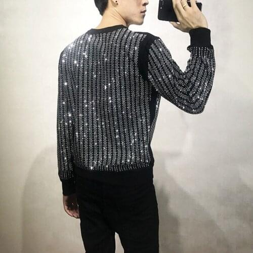 Autumn New Shiny Diamonds Mens Sweatshirt Casual Bling Crystal Clubwear Tops Long Sleeve Pullover Unisex Hip Hop Sweatshirts 4XL