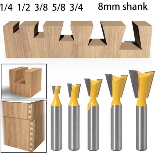 5pcs 8mm Shank Dovetail Joint Router Bits Set 14 Degree Woodworking Engraving Bit Milling Cutter for Wood