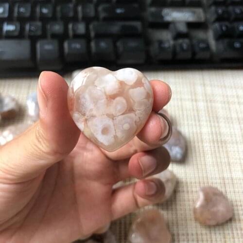 Natural stone cherry blossom agate heart palm stone meditation ornamental decoration