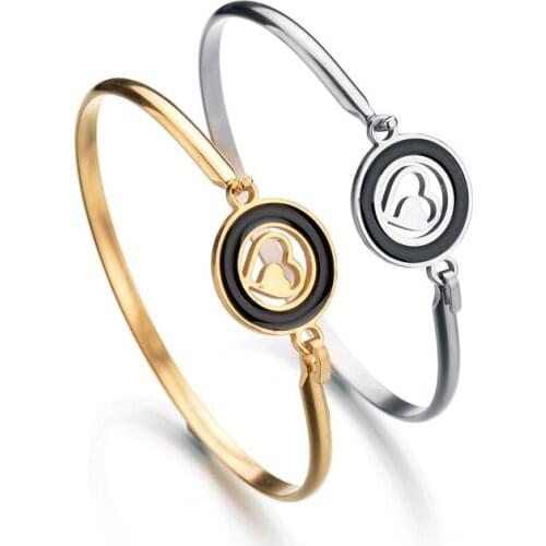 New Fashion Double Heart Womens Bangles For Women Gold Color Couple Bracelet Cuff Simple Lover Bangle Trendy Jewelry