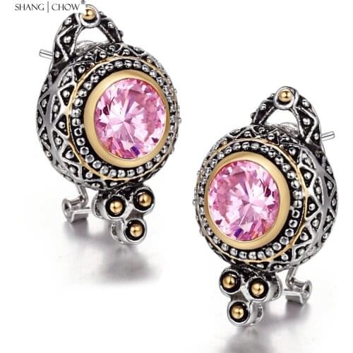 New vintage Classic Jewelry Round Shape Pink Kunzite stone 925 Sterling Silver Jewelry Earrings E0415