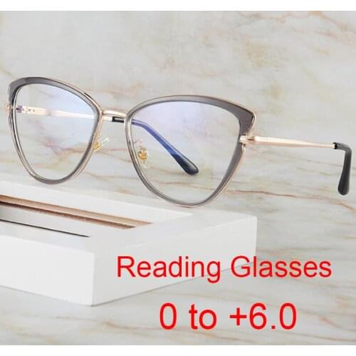 Fashion Cat Eye Anti Blue Light Reading Glasses For Women 0 to +6 Prescription Eyeglasses Frame Anti-Reflective Computer Glasses