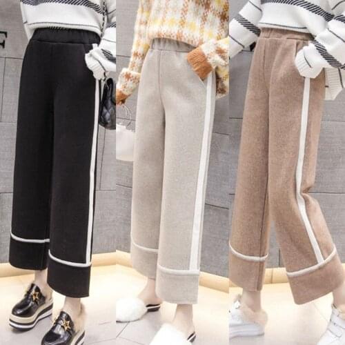 Autumn and Winter Thick Woolen Trousers Wide-leg Pants Loose Womens Straight-leg Pants Plus Size Casual Pants Nine-point Pants