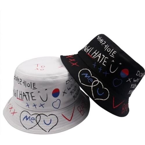 New Korean Summer Harajuku Casual Bucket Hats For Women Men Unisex Couple Hip Hop Letter Printed Cotton Panama шапка женская