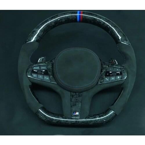 Supercar Cuatomized Forged Carbon Fiber Sports Steering Wheel Alcantara Leather compatible for BMW 3 Series 2014-2020