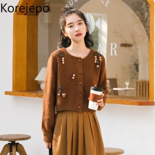 Korejepo Women Sweater 2021 Spring Autumn Ladies Japanese Vintage Temperament Mori Ins Gentle Single-Breasted Knitted Cardigan
