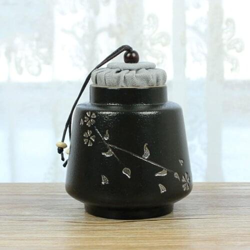 Vintage Tea Storage Jar Ceramic Silver Cherry Blossom Seal Caddy Box Beauty Face Powder Holder / Teaware Accessories Decor Craft
