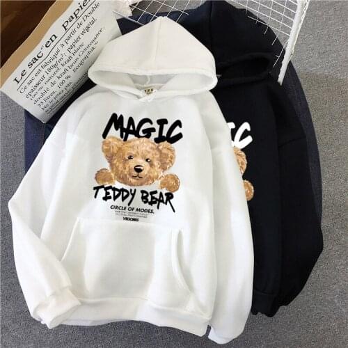 Women Graphic Couple Winter Hoodie Lover Harajuku Bear Cartoon Sweatshirt Cosplay Fleece Hoodie Casual Oversize Retro Pullover