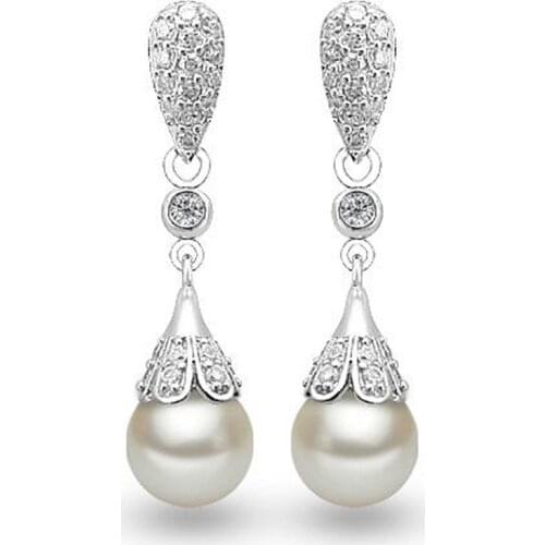 High Quality Big Round Pearl 925 Sterling Silver Pendant Earrings For Women Female Party Wedding Jewelry