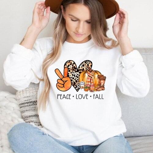 Colored Peace Love Fall 100% Cotton Sweatshirt Retro Women Autumn Pumpkin Spice Thanksgiving Pullovers Streetwear