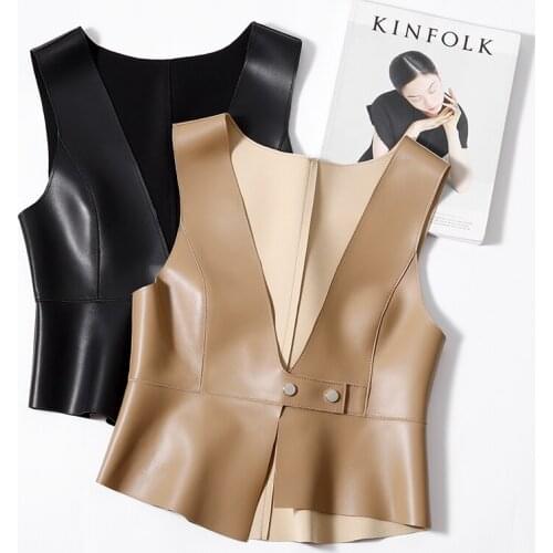 2021 Women Genuine Leather Bra New Arrival Girl Real Sheep Leather Jacket Vest Sleeveless Coats Spring And Autumn Outwear