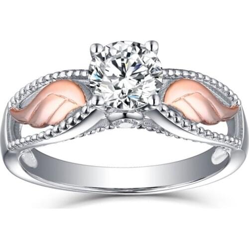 2019 New Fashion Zircon Jewelry Angel Of Wing Part Rose Gold Ring Alloy Double Color Ring For Women Crystal Ring Jewelry Gifts