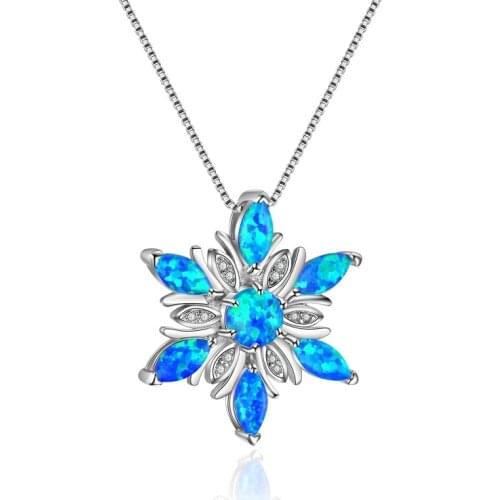HOT SELL New Stylish Exaggerated Creative Design Of Blue Opal Flower Pendant Necklace Women Wedding Christmas Party Jewelry Gift