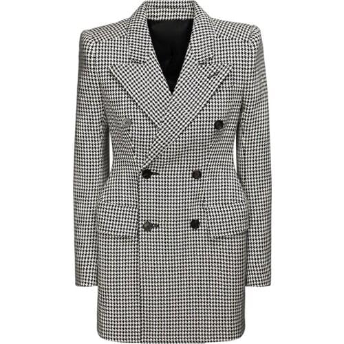 Newest HIGH QUANLITY Fashion 2021 Designer Coats Womens Slim Fitting Double Breasted Wool Blend Houndstooth Tweed Coat
