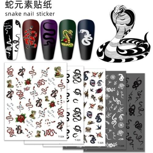 Winter Nail Stickers Snake Animal Design Black Snake Tattoo Manicure Dragon Nail Decals Slider Water Wraps Tool