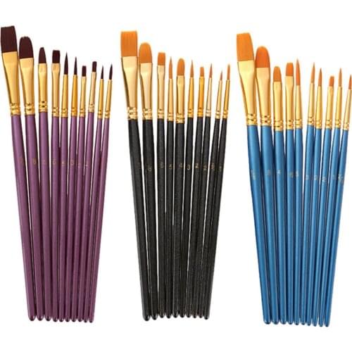 Artist Paint Brush Set 10Pcs High Quality Nylon Hair Wood Black Handle Watercolor Acrylic Oil Brush Painting Art Supplies