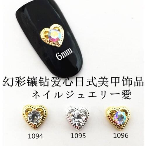 10pcs/bag Japan Korea 3D Nail Art Decoration Metal Kawaii Heart with Glitter Rhinestone DIY Charm Nail Styling Tools