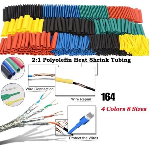 164pcs Set Polyolefin Shrinking Assorted Heat Shrink Tube Wire Cable Insulated Sleeving Tubing Set GQ99