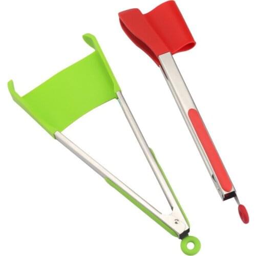 2 in 1 Kitchen Spatula and Tongs Non-Stick Heat Resistant Stainless Steel Frame Silicone and Dishwasher Safe