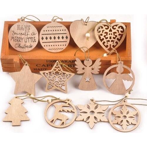 6pcs natural wood chip Craft Decorations For Home Scrapbook DIY Christmas Tree Hanging Pendants Wooden Ornaments New Year M2536