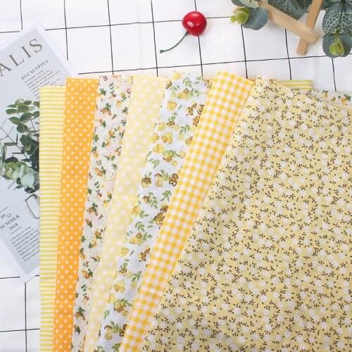 7Pcs 25x25cm Yellow Dots Mixed Cotton Fabric Printed Cloth Sewing Fabrics For Patchwork Needlework DIY Handmade Accessories