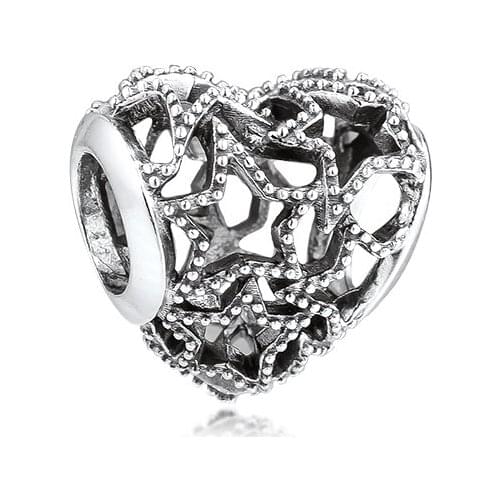 Charms 925 Silver Original Fit Pandora Bracelets Sterling Silver Heart & Stars Openwork Charm Beads for diy Women Jewlry