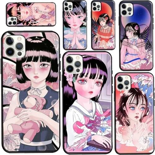 Cartoon Girl Aesthetic Case For iPhone 11 Pro Max XS X XR 8 7 Plus SE 2020 Funda For iPhone 12 Pro Max mini Case