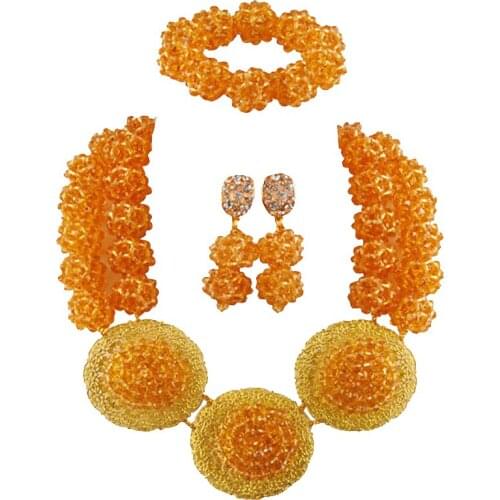 Champagne Gold Crystal Bead Necklace Costume African Jewelry Set SPH